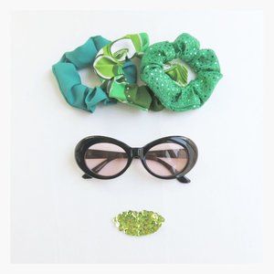 Green Scrunchies - Set of 3 - Upcycled - Sequins